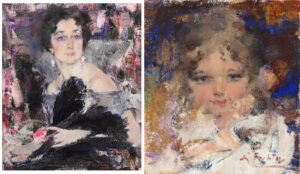 Two images of portraits, one of a lady, the other of a young girl.