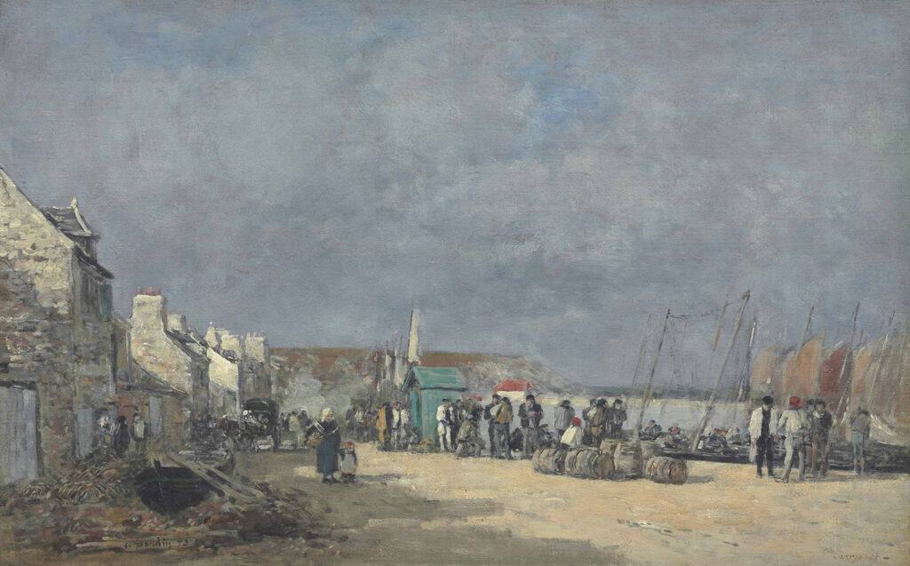 A 19th century painting of a beach on the northern French coast.