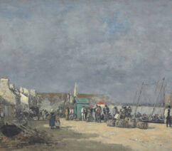 A 19th century painting of a beach on the northern French coast.
