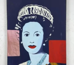 A recreation of a portrait of Queen Elizabeth II in the style of Andy Warhol