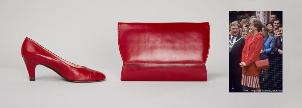 red leather clutch and shoes worn by Princess Diana