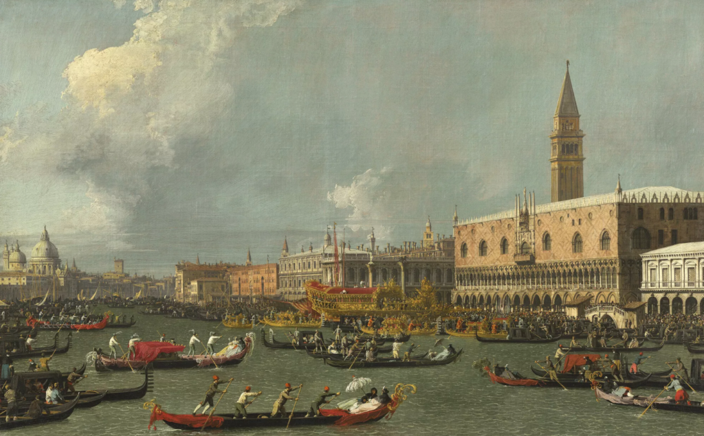 A cityscape painting of Venice in the 1700s.