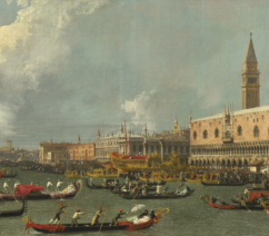 A cityscape painting of Venice in the 1700s.