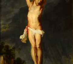 A painting of Jesus being crucified.