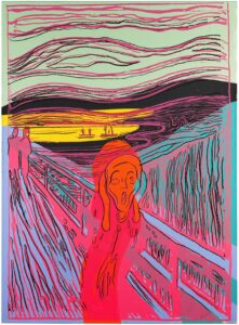 A version of the painting The Scream done with brighter neon colors.