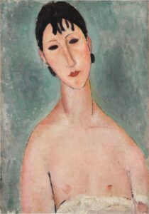 A semi-nude bust-length portrait by Amadeo Modigliani