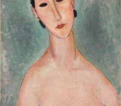 A semi-nude bust-length portrait by Amadeo Modigliani