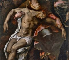 A 16th century painting of the Virgin Mary holding the dead body of Jesus,