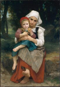 A young peasant girl with her young brother on her knee.