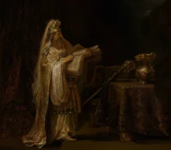 A 17th century religious painting showing an Israelite priest in a temple.