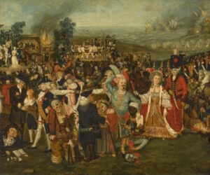 A painting of a large crowd.