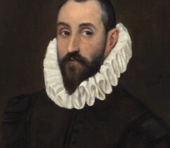 A 17th century portrait of a man in black with a white ruff.