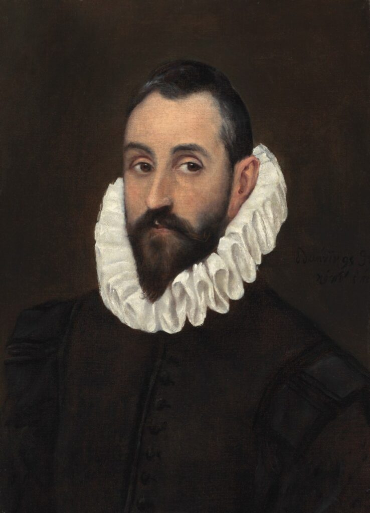 A 17th century portrait of a man in black with a white ruff.