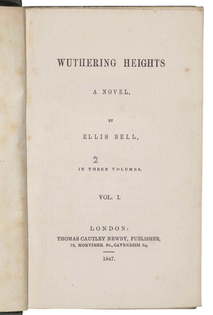 The title page of Wuthering Heights by Emily Brontë (using the pseudonym Ellis Bell)