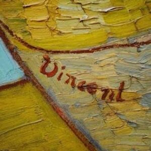 Van Gogh's signature on his 1888 floral still life Vase with Twelve Sunflowers
