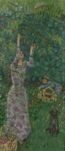 A painting of women picking plums