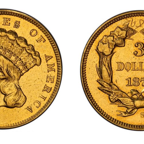 Three dollar gold coin from San Francisco minted in 1870