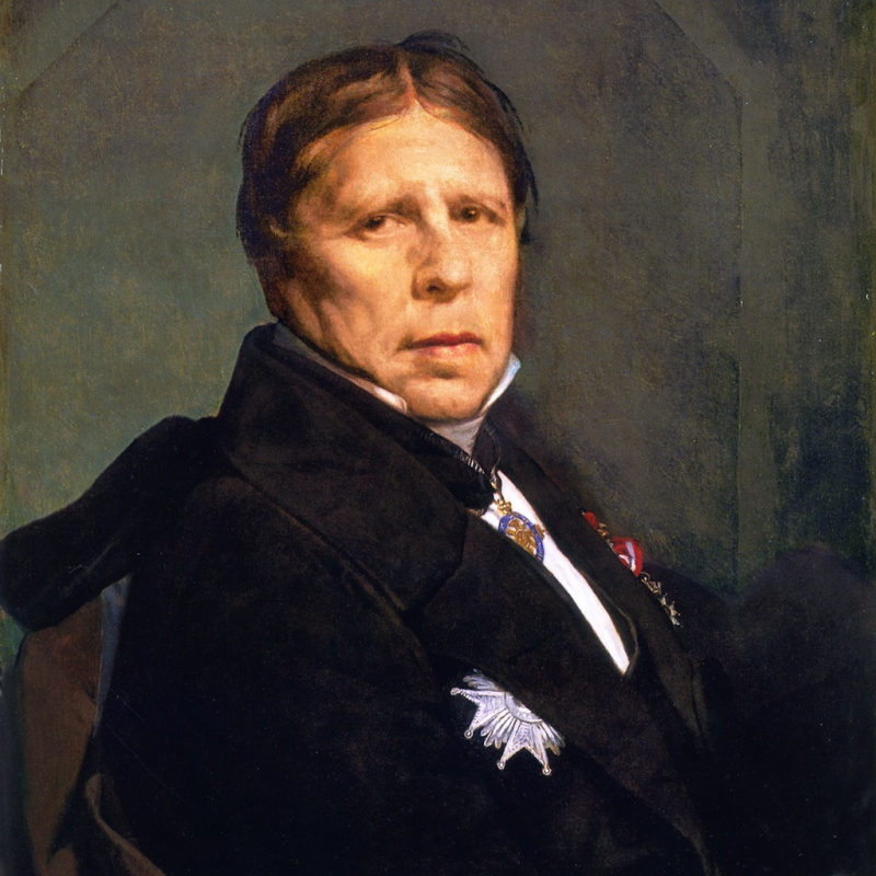 A self-portrait of a seated elderly man in a black suit, with the lapels covering medals attached to his breast.