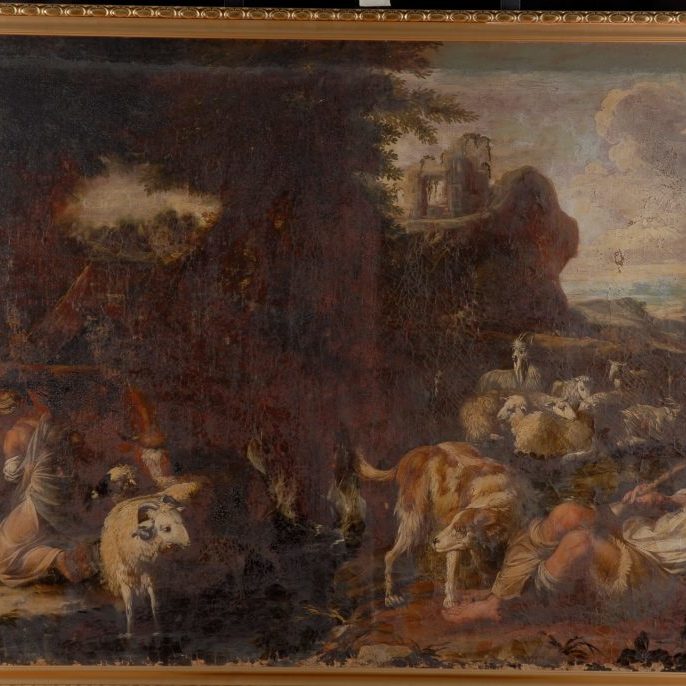 figures with animals in a landscape