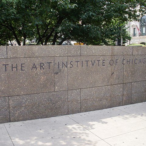A stone sign indicating the entrance to the Art Institute of Chicago