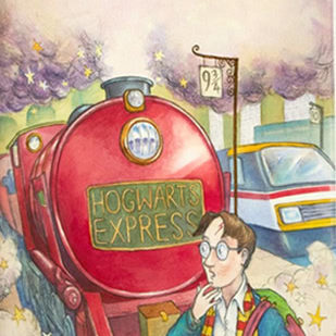 Harry Potter book cover original watercolor illustration from Harry Potter and the Philosophers stone