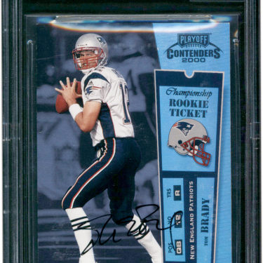 Tome Brady 2000 Contender Rookie card with ticket and autograph