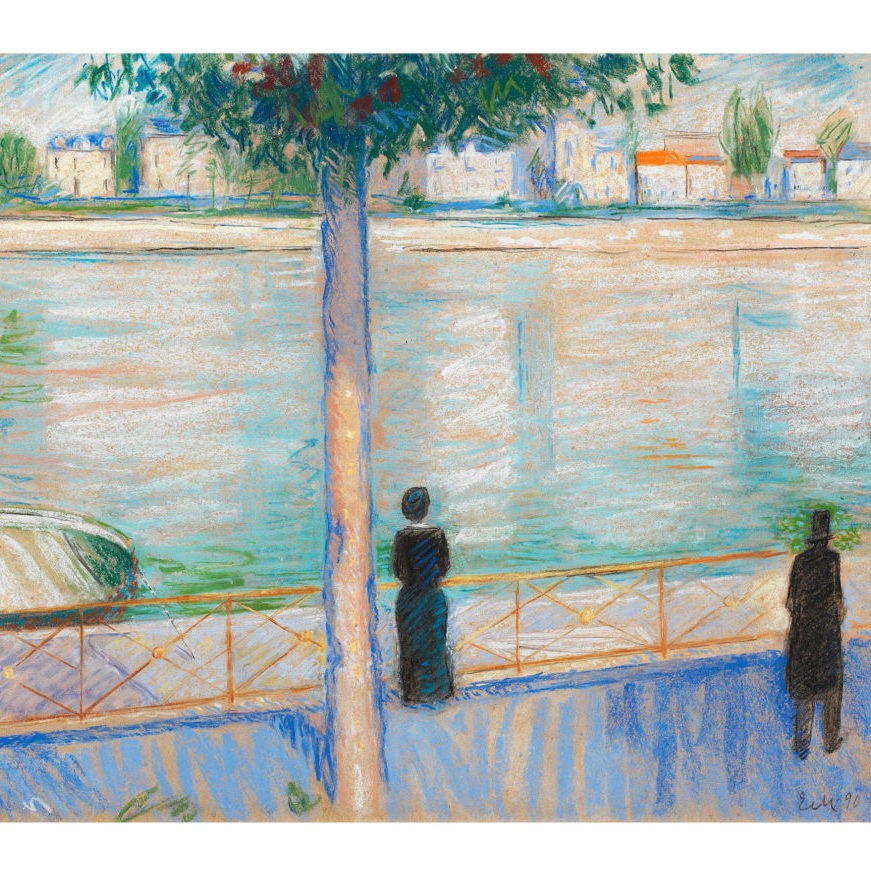 A painting of figures by the River Seine in the Paris suburb of Saint-Cloud by the Norwegian Symbolist painter Edvard Munch, sold at Bonhams