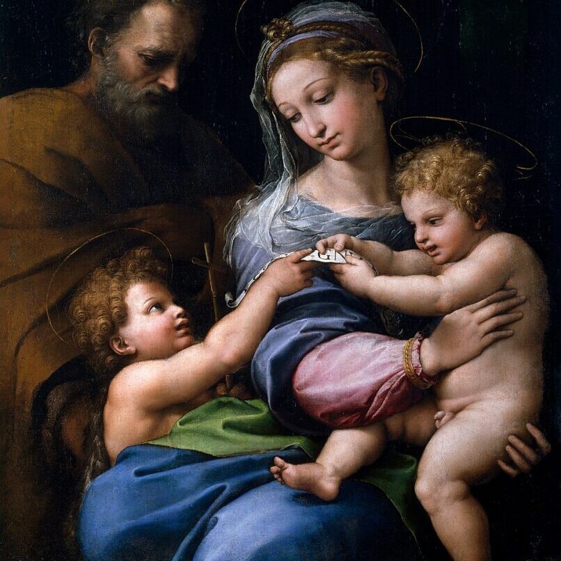 A painting of the Virgin Mary, the Baby Jesus, infant John the Baptist, and Saint Joseph.