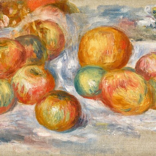 A still-life of apples on a table by the French impressionist Pierre-Auguste Renoir sold at Sotheby's