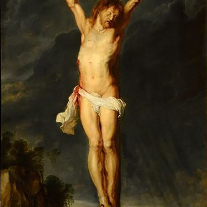 A painting of Jesus being crucified.