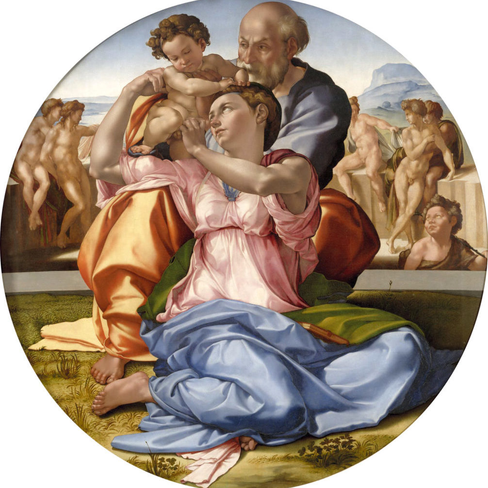 The Doni Tondo, painted by Michelangelo Buonarroti, in the collection of the Uffizi Gallery in Florence