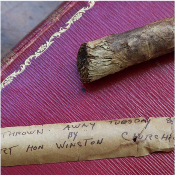 Winston Churchill's cigar butt from the 1940s with brown paper wrapper