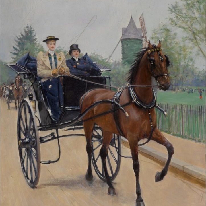 man and woman in a buggy