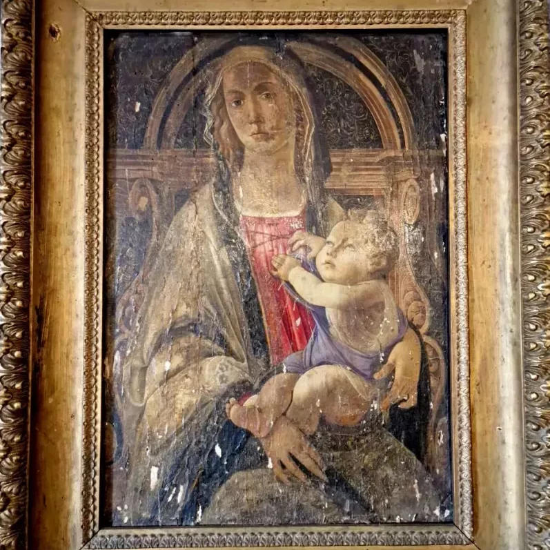A Renaissance-era painting of the Virgin Mary and the baby Jesus.