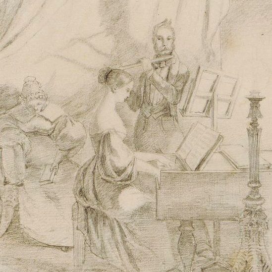 drawing of figures playing instruments