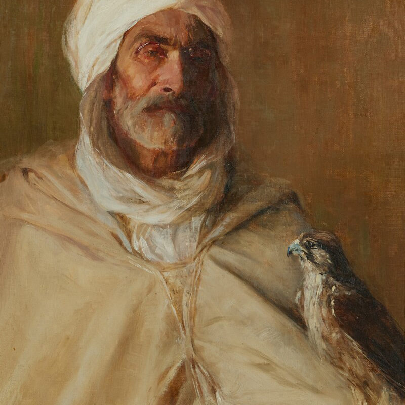 an image of a Middle Eastern man with a bird - Elizabeth R. Coffin's The Old Falconer of Ben Gana, Sheik of the Ziban