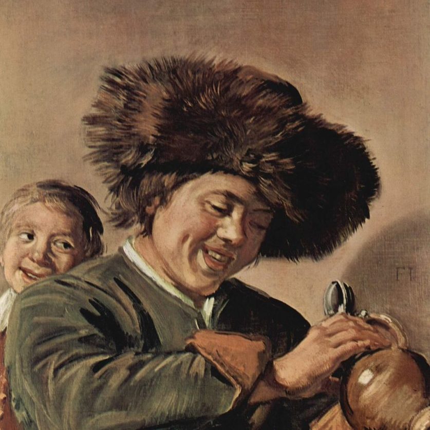 painting of two boys and a mug of beer