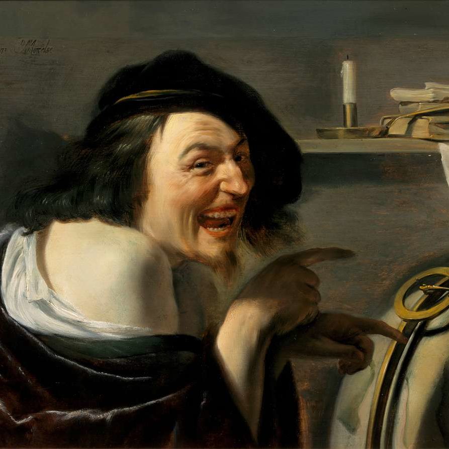 Old master painting of a man laughing - artist Johannes Moreelse - Democritus