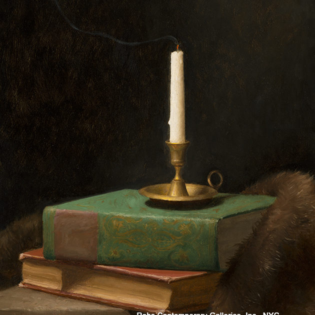 still life with a candle and books