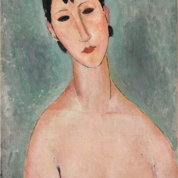 A semi-nude bust-length portrait by Amadeo Modigliani