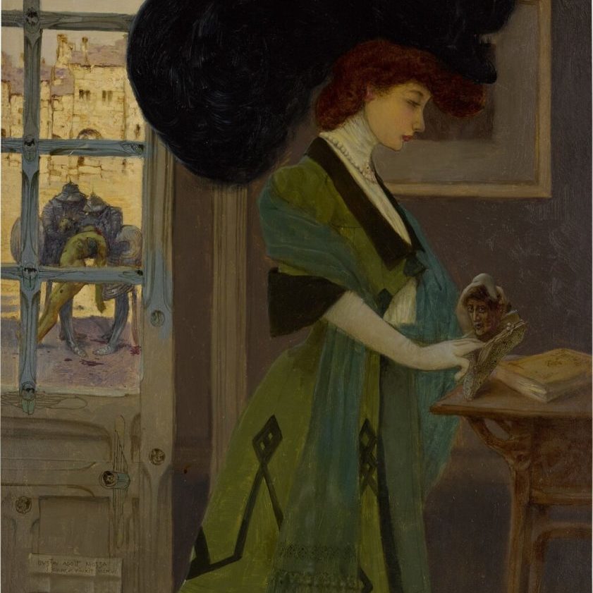 portrait of a woman standing at a table - Gustav A. Mossa’s La Légende de Judith