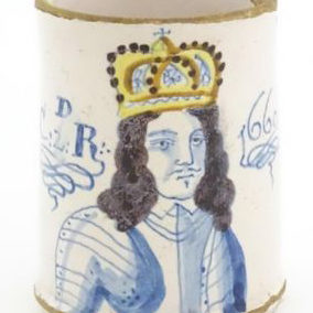 a mug with a picture of king charles II wearing his new crown