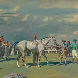 Alfred Munnings’ racing scene - Mahmoud Being Saddled for the Derby, 1936