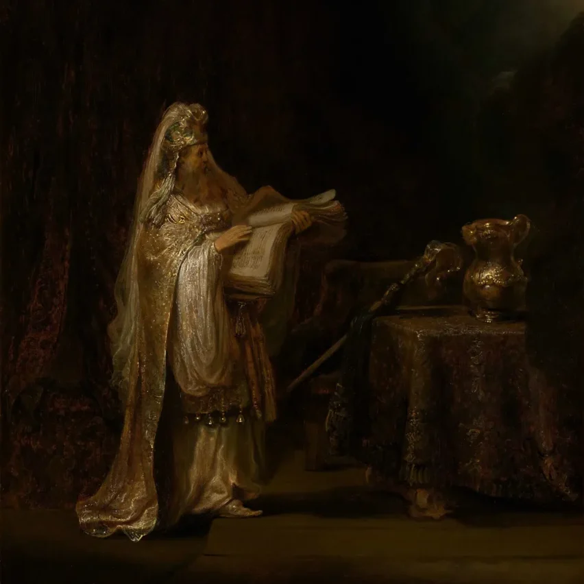 A 17th century religious painting showing an Israelite priest in a temple.