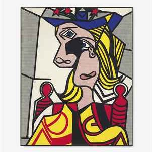 Roy Lichtenstein painting of a portrait of a woman in the style of Picasso