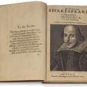 shakespeare's first folio, a collection of writings by shakespeare in book form