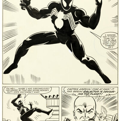a black and white page from the 1984 comic book Spiderman
