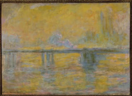 A painting of a bridge over waterDescription automatically generated