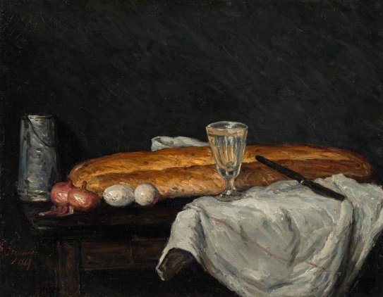 Still life of eggs and breadDescription automatically generated