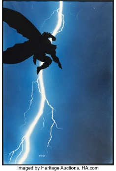 Batman on a blue background with a lightning bolt